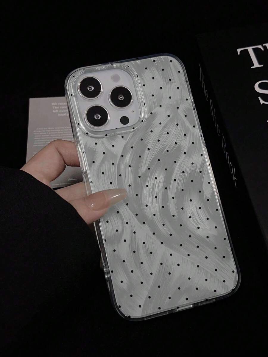 1pc Fashion Transparent Glossy Polka Dot Print Phone Case, Feather Gauze Polka Dot Compatible With Apple 15 Plus, 15 Pro Max, 14, 13, 12, 11, Soft Silicone Full Coverage Anti-Drop Premium Minimalist Fresh Style (No Lanyard, No Label)