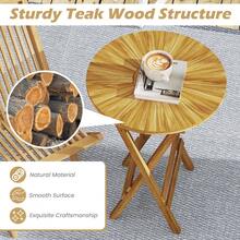 Patio Folding Side Table Teak Wood Round End Table With Slatted Tabletop And X-Shaped Frame-XY162 - FXCR38PC48SRD0 - View 7