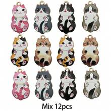 10/12/16/20pcs Cute Cartoon Cat Enamel Charms Printed Cat Alloy Pendants DIY Jewelry Making Accessories For Bracelet Necklace Earring Keychain Crafts - Multicolor - View 12