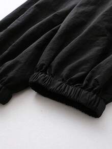 Langarm Stehkragen Plissee Nylon Jacke Mantel Schwarz - Schwarz - Übersicht 5