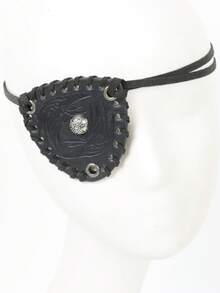 Parche de ojo de pirata vikingo medieval | Accesorio de cosplay de cuero PU vintage con remaches | Máscara de ojo de capitán ajustable unisex | Accesorio esencial para Halloween/actuaciones en el escenario - ZSJ - Ver 4