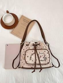 Korean Style Niche Design Backpack Large Capacity Cute Casual Versatile Student Bucket Bag - Coffee - View 8