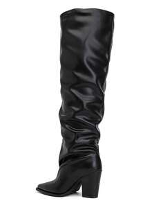 Bottes Cuissardes Drapées à Bout Pointu Et Talon Évasé – L'Élégance Graphique - Black 2573A - View 4