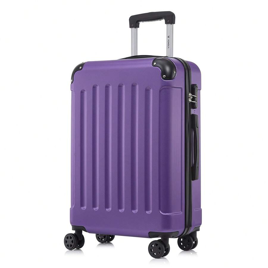 YONSLY Hard Shell Suitcase 16/20/24/28 Inches With 4 360° Wheels Sturdy Double Zipper Combination Lock Mesh Pocket Soft Rubber Handle Travel Suitcase - 紫色 - 查看 1