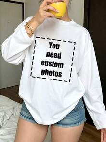 Plus Size Women Long Sleeve T-Shirt Design Your Own Personalized Printed T-Shirt Sports White - White - View 1