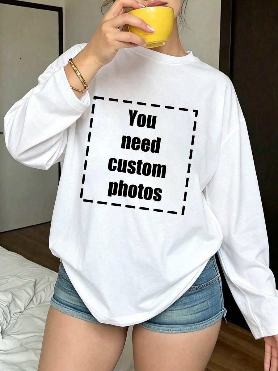 Plus Size Women Long Sleeve T-Shirt Design Your Own Personalized Printed T-Shirt Sports White - White - View 1
