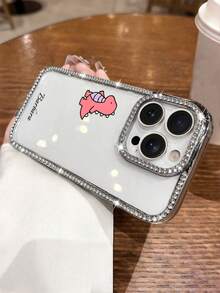 1 Fashionable Four Sided Shiny Diamond Transparent Phone Case With Small Dinosaur Pattern Customizable Name Electroplated Silver Luxurious Shiny Diamond Transparent Phone Case Compatible With IPhone 16e/17 Pro Max/15 Pro Max/14 Plus/13 Pro And Other Models Suitable As A Gift For Friends - Silver - View 5