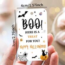 50pcs Halloween Boo Hanging Tags With Jute Rope, Pumpkin Black Cat Bat Spider Pattern, Halloween Party Candy Bag Gift Labels - A - View 3