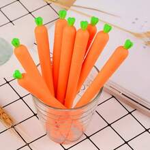 Elastic Silicone Carrot Gel Pen, Smooth Writing Vegetable-Shaped Novelty Pen, Suitable For Office And School Supplies, 0.5mm Black Ink, Back To School - Orange Color - View 3