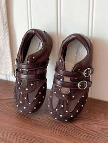 1 par de zapatos de caminar para bebé y niña pequeña con lunares vintage transpirables, zapatillas deportivas de suela blanda antideslizantes, versátiles y de moda para uso casual al aire libre y correr, zapatos de entrenamiento de suela plana para estudiantes en el campus, adecuados para primavera, verano y otoño - Marrón - Ver 5