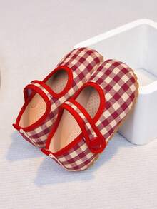 Sepatu Loafer Mengemudi Datar Sol Lembut Motif Kotak-kotak untuk Bayi & Balita - Merah - View 5