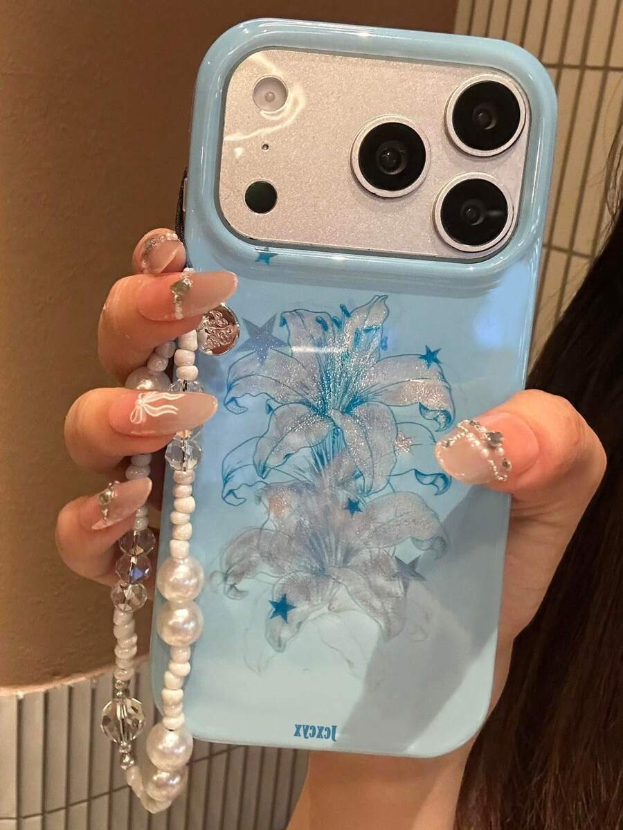 Cute Aesthetic Shiny Blue Lily Star With Hanging Rope Phone Case ...