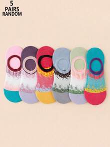 5 Pairs Random Color Women's Comfortable Breathable Low-Cut Invisible Boat Socks - Multicolor - View 6