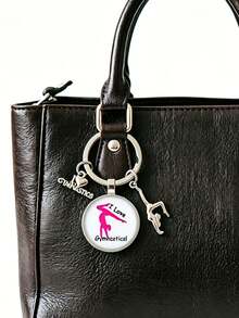 1pc Artistic Gymnastics Pattern Round Keychain Ornament, Free Gymnastics Enthusiast Stainless Steel Round Metal Key Ring, Competition Champion Keychain Pendant, Sports Series Pendant, Daily Matching Outings, Women's Car Key Decoration, Backpack Bag Wallet Charm, Gift. - Multicolor - View 4
