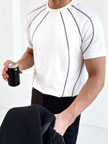 ZYNTH BALENO Kaos Pria Musim Panas Modis, Model Longgar, Bahu Jatuh, Kerah Bulat, Lengan Pendek, Cocok untuk Gym dan Olahraga Luar Ruangan - Putih - View 2