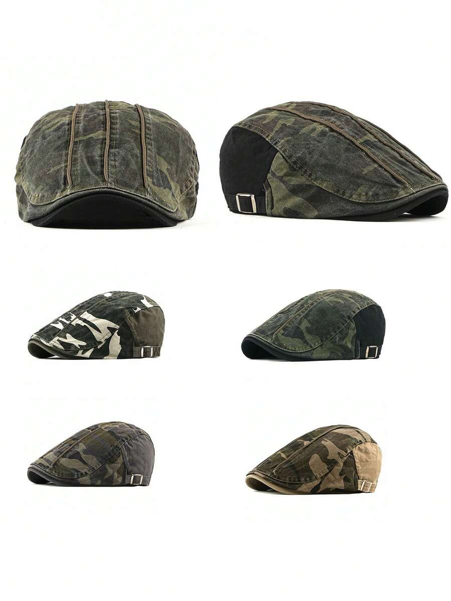 Camouflage Beret Hat Unisex Autumn/Winter New Fashion Washed Baseball Cap Outdoor Commute Forward Cap - Camouflage Stripes - View 1