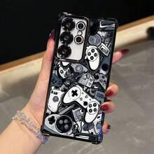 [24h Versand aus DE/FR/ES]Apple 17 16 15 Promax Handyhülle: Luxuriöse Retro-Hülle mit Spielsteuerung, Kindheitserinnerungen, kompatibel mit Galaxy S25 Edge S24 S23 S22 S21 FE Note20 Ultra Plus 4G 5G, schwarzer Rahmen, transparente stoßfeste Rückseite 21 22 23 24 25 26 Ultra Galaxy - 1 Stück - Übersicht 6