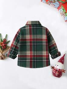 BOARNSEORL Boys' Red Plaid Long Sleeve Shirt With Bow Tie, Fashionable And Versatile For Events And Christmas Parties - Green - View 4