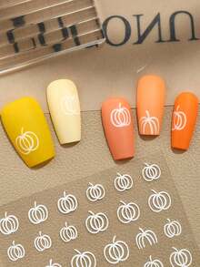 2pcs Autumn Pumpkin Nail Stickers, Halloween White Line Pumpkin, Autumn Thanksgiving Cute Fruit & Vegetable Nail Sliders, Trick Or Treat Holiday Nail Art Decor Nail Supplies - White - View 2