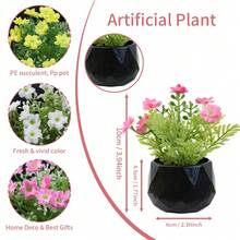 Black Rhombus Flower Pot Artificial Plant With Colorful Flowers, 3 Styles, Compact And Delicate, Maintenance-Free, Suitable For Decorating Kitchen, Office, Windowsill, Bedroom And More - Black - View 11