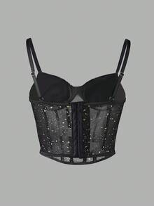 Black & Gold Sheer Corset Top - Suitable For Party, Date Night, Street Style, Everyday Wear - Black - View 8
