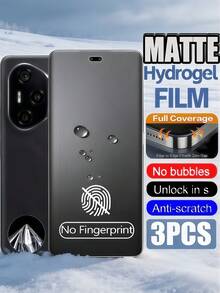 3片裝磨砂水凝膠防指紋螢幕保護軟膜[非玻璃]適用於 Galaxy S26 A57 A37/適用於小米15T Poco X7 Pro/Note 15/適用於 17 Pro Max/Honor X9D等多款手機，生日禮物，適合家人朋友的手機螢幕保護膜，自癒防指紋，Face ID友善，全螢幕覆蓋 - 無色 - 查看 2
