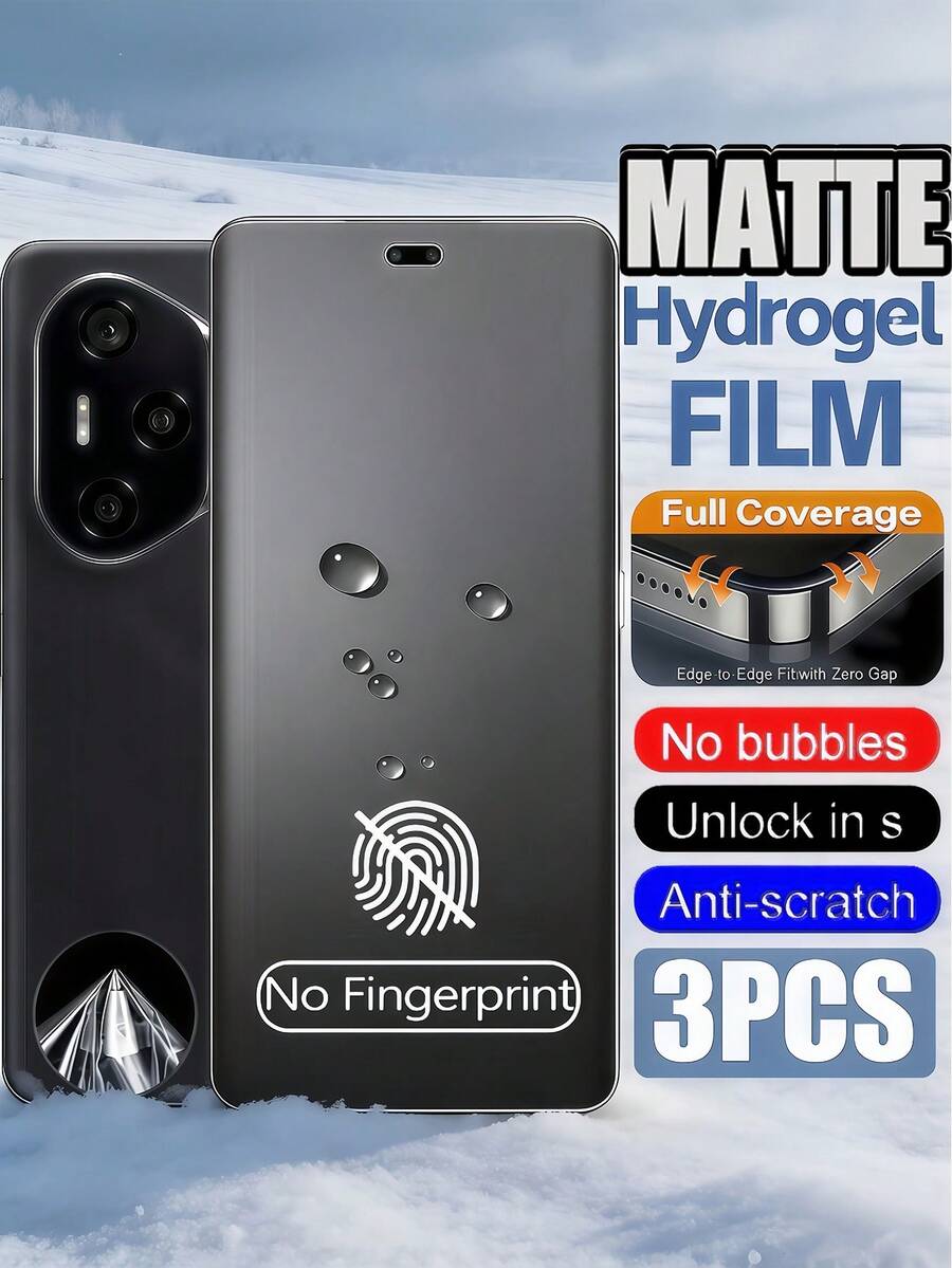 3片裝磨砂水凝膠防指紋螢幕保護軟膜[非玻璃]適用於 Galaxy S26 A57 A37/適用於小米15T Poco X7 Pro/Note 15/適用於 17 Pro Max/Honor X9D等多款手機，生日禮物，適合家人朋友的手機螢幕保護膜，自癒防指紋，Face ID友善，全螢幕覆蓋