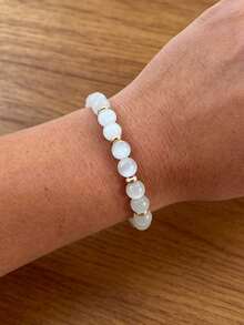 Elegant Selenite Beaded Bracelet - Clarity, Harmony, Calming, Healing Crystal Boho Style Yoga Meditation Jewelry For Women Men, Birthdays, Holidays - White - View 5