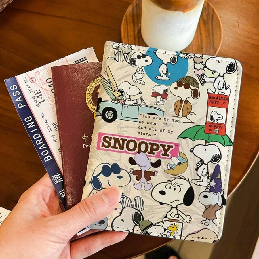 SNOOPY 護照夾,簡約卡通護照夾,多格護照、鈔票與銀行卡收納包,多功能旅行便攜卡夾,旅行便攜可愛卡套文件夾保護套,多款卡通護照夾功能卡旅行便攜收納 - 彩色 - 查看 1