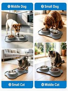 No Mess Non Slip Pet Feeder Bowls Stainless Steel Dog Cat Food Water Dish With Spill Proof Silicone Mat Easy Clean Pet Feeding Bowl For Puppy Small Medium Sized Pets Grey - Large Capacity - View 4