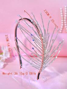 1pc Elegant Rhinestone Tassel Bridal Headband Hair Accessory For Women, Suitable For Celebration, Ball, Party, Photography - Silver - View 4