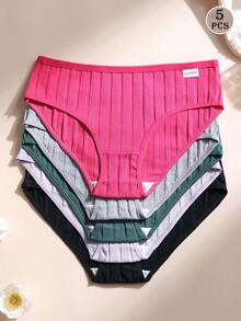 5件組女款棉質低腰無縫內褲 羅紋素色舒適透氣運動內褲 日常穿著 - 彩色 - 查看 2