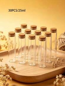 12pcs Glass Jars And Bottles With Cork Stoppers, Used As Wish Bottles Or Bead Storage Containers, Transparent Material. - G - View 12