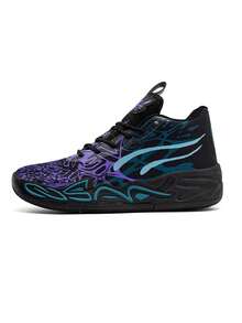1 Pair Black & Purple Camo Graffiti Dream Basketball Shoes, Campus Style Basketball Game Shoes, Training Shoes, Wear-Resistant, Non-Slip, Shock-Absorbing, Soft & Bouncy, Breathable, Comfortable - Black - View 13