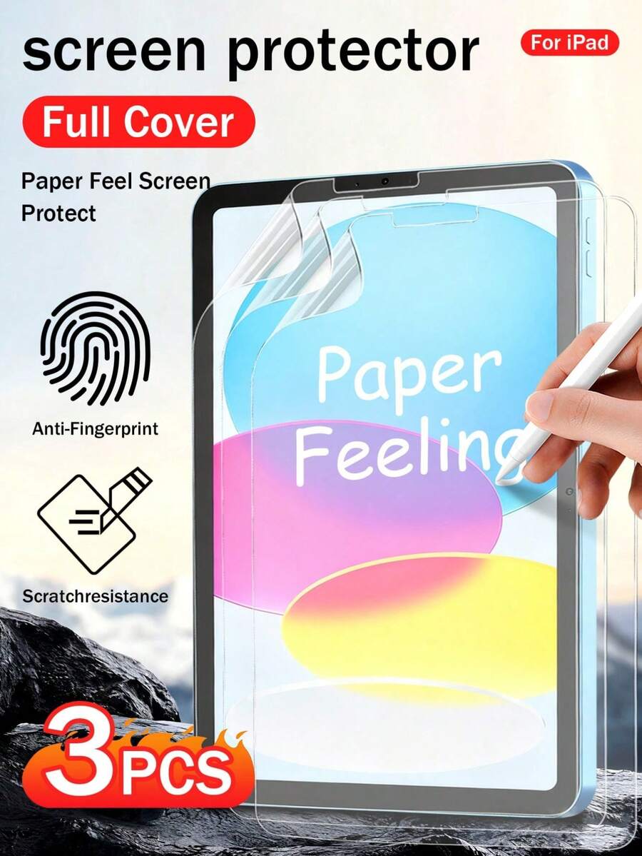 Yezodawee 3pcs Paper-Feel Screen Protector Film Compatible With IPad Mini 7/4/5/6, 10/11, Pro 11/13, 2024 New Model, Drawing Paper-Feel Film, Anti-Glare, Suitable As Birthday Gift For Family And Friends, Screen Protector Accessory, Waterproof, Shockproof, Anti-Scratch, Anti-Fingerprint, Full Coverage - 3PCS - View 1