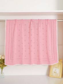 1pc Baby Knitted Blanket, Perforated Design, Scalloped Edge, All-Season Children's Blanket, Baby Stroller Blanket, Newborn Essential - Pink - View 3