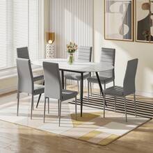 Dining Table And Chairs Set 6, Extendable Table With 6 Faux Leather Chairs For Dining Room, Kitchen, 6 Seater Room Set - Meja Marmer Putih + 6 Kursi PU Abu-abu - View 12