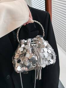 Women's Personalized Sequin Evening Bag, Fashion Colorful Clutch, Versatile Shoulder Crossbody Bag - Silver - View 7