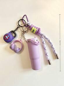 [Original Hecho a Mano] Llavero de Botella de Agua Mini de Alto Valor, Llavero/Accesorio de Muñeca de Cuerda Tejida, Accesorio de Auriculares 3D, Cadena Anti-Pérdida de Llaves de Coche, Decoración Delicada de Auriculares para Niñas - Multicolor - Ver 3