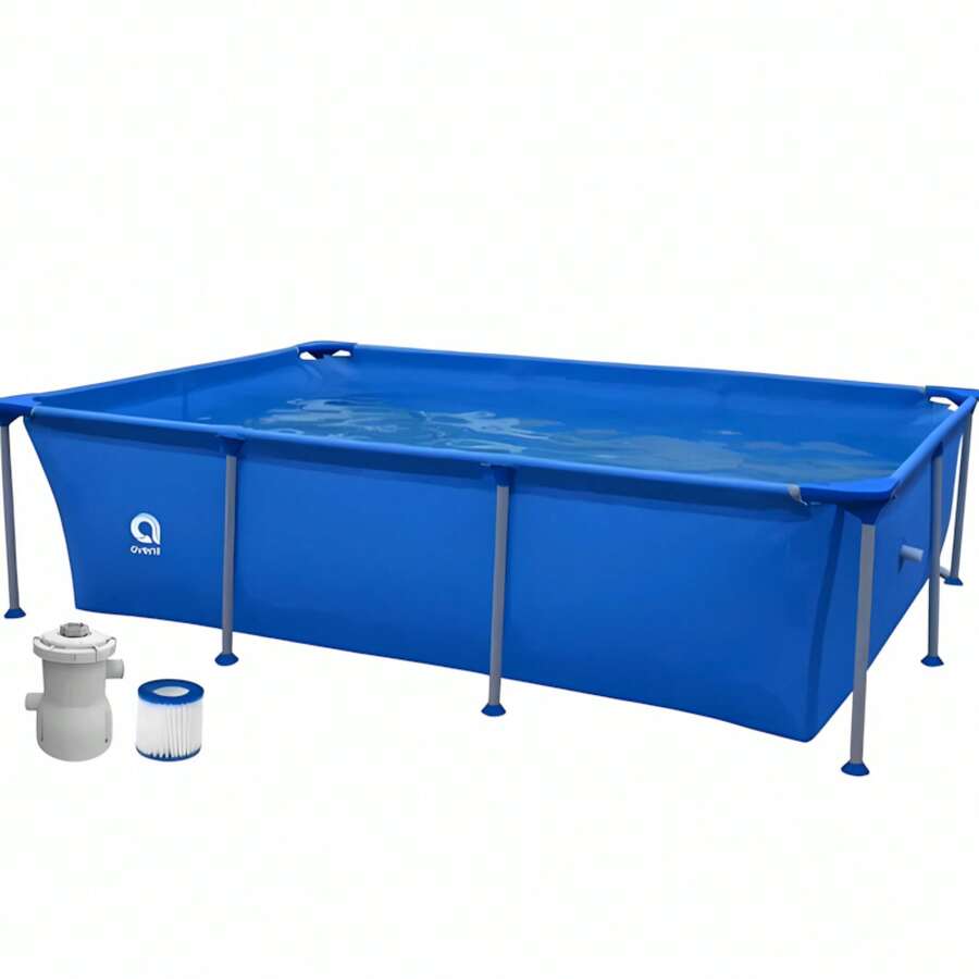 Pool mit Metallkonstruktion und Filterpumpe, 258 cm x 179 cm x 66 cm, einfache Montage in 30 Minuten. - Blau - Übersicht 1