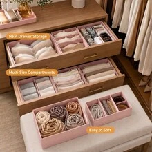 1-12 Peças Organizador de Gaveta Dobrável de Tecido com Divisórias, Caixa de Armazenamento para Roupas Íntimas, Sutiã, Meias, Gravatas, Cesta Divisória para Guarda-Roupa, Penteadeira, Armazenamento de Roupas Economizador de Espaço para Quarto e Dormitório, Essenciais de Armazenamento Doméstico para Roupas Íntimas e Cosméticos - Rosa empoeirado - Visão 7
