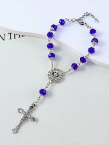 GO2CJBEADS 1pc Faceted Glass Bead Cross Rosary Ornament Dual Use Catholic Prayer Bracelet Car Rearview Mirror Hanging Gift - Z0745 - View 8