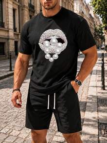 Men Vintage Street Print T-Shirt Soft Cotton Tee - 黑色 - 查看 1