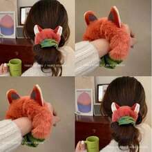 1pc/2pcs Plush Cartoon Fox/Rabbit Hair Scrunchies, Cute Plush Ponytail Hair Ties - Multicolor - View 1