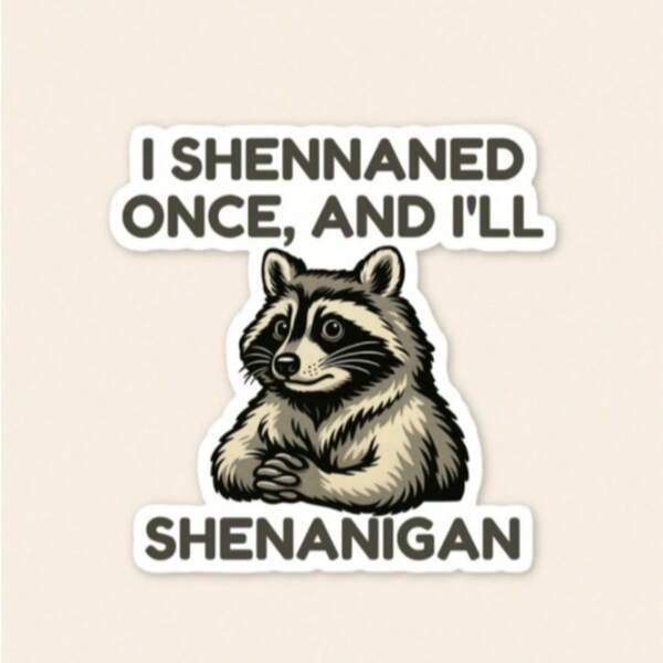 1/3 miếng nhãn dán vinyl chống nước, decal slogan gấu mèo hài hước "I Shennaned Once And I'll Shenanigan", nhãn dán tự dính cho ô tô, laptop, bình nước, quà tặng meme vui nhộn cho bạn bè và thanh thiếu niên