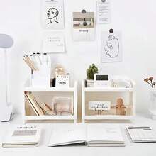 1pc Modern Double-Deck Desk Storage Rack – Open Frame Office Organizer For Stationery, Notebooks & Daily Sundries - Multiple Colors and Random Styles - View 8