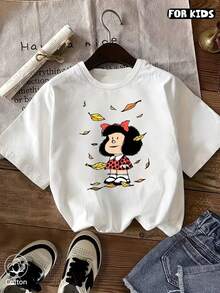 Girls' Short-Sleeve T-Shirt, Slim Fit, Cotton Jersey, Modern Urban Style - White - View 2