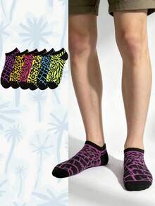 6 pares de calcetines cortos de corte bajo con estampado de leopardo en colores aleatorios para mujer, lindos, versátiles, de moda, simples, cómodos, suaves, adecuados para uso diario, primavera/verano/otoño - Multicolor - Ver 1