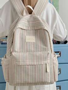 LECEY Mochila de gran capacidad con diseño de insignia a rayas - Rosa - Ver 3