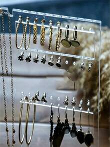 Transparent Acrylic Jewelry Stand, Minimalist Luxury Design, Left Side Multiple Hanging Rods For Necklaces, Right Side Layered Hanging Holes For Earrings, Studs, Ear Hooks And More, Combines Storage And Display Functions. Effectively Prevents Jewelry Tangling And Knotting, Suitable For Vanity, Bedside Table, Makeup Desk And Other Daily Storage Scenarios, Also A Delicate Gift For Best Friend, Girlfriend, Bride (Jewelry Not Included) - Multicolor - View 5